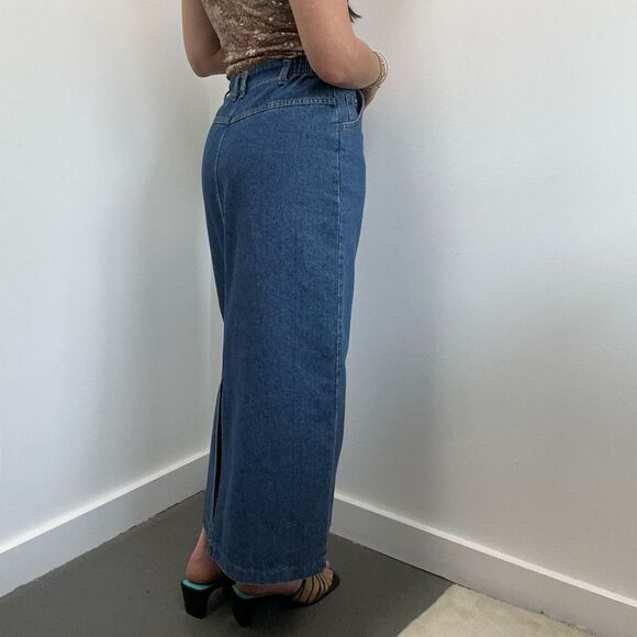 Vintage 90's Lee Blue Denim Maxi Skirt High Rise Straight Fit Size S - Picture 5 of 12